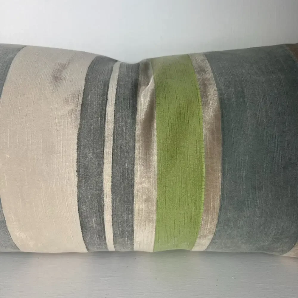 Galbraith and Paul Pillow Hand Block 30X13 Multi stripe Mist/Citron Velvet Down